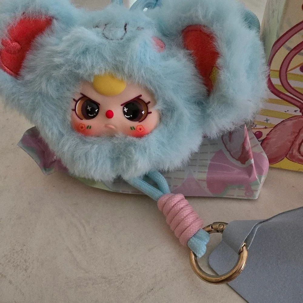 Baby Three Phone Lanyard Plush Charm Light Blue Elephant Blind Box Collectible